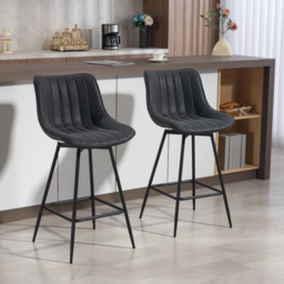 HOMCOM Set of 2 PU Leather Swivel Bar Stools - Black - thumbnail 2