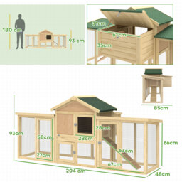 PawHut Large Chicken Coop, Wooden Outdoor Chicken Cage Poultry Hen House with Nesting Box - thumbnail 3