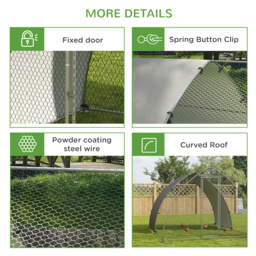 PawHut Galvanised Chicken Coop Outdoor with Cover, for 8-12 Chickens, Hens, Ducks, Rabbits, 3 x 3.8 x 2.2m - Silver Tone - thumbnail 7