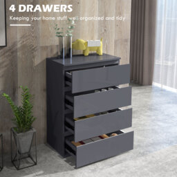 HOMCOM Modern High Gloss Chest of Drawers, 4-Drawer Bedroom Storage Dresser, Stylish Furniture - Aosom UK - thumbnail 4