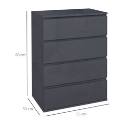 HOMCOM Modern High Gloss Chest of Drawers, 4-Drawer Bedroom Storage Dresser, Stylish Furniture - Aosom UK - thumbnail 3