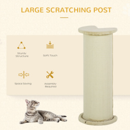 PawHut Cat Scratching Post: 85cm Tall with Sisal Rope, Soft Plush Cover, Anti-Tip Design for Indoor Use, Beige - Aosom UK - thumbnail 4