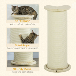 PawHut Cat Scratching Post: 85cm Tall with Sisal Rope, Soft Plush Cover, Anti-Tip Design for Indoor Use, Beige - Aosom UK - thumbnail 5