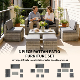 Outsunny 6 Piece Rattan Garden Furniture Set, Nesting Patio Conversation Set with Loveseat, Chairs, Table, Footstools, Dark Grey - thumbnail 4