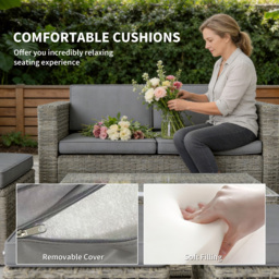 Outsunny 6 Piece Rattan Garden Furniture Set, Nesting Patio Conversation Set with Loveseat, Chairs, Table, Footstools, Dark Grey - thumbnail 7