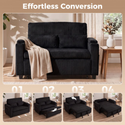 HOMCOM 2 Seater Sofa Bed, Pull Out Sleeper Sofa w/ Adjustable Backrest, Storage Armrests, Cup Holders, Side Pockets, Black - thumbnail 4
