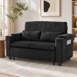 HOMCOM 2 Seater Sofa Bed, Pull Out Sleeper Sofa w/ Adjustable Backrest, Storage Armrests, Cup Holders, Side Pockets, Black - thumbnail 9