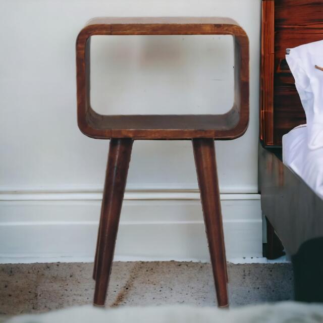 Narrow Nightstand, Open Shelf with Open Shelf and Stain-Based Finish, Wooden Bedside Table for Bedroom, Brown - Aosom UK - image 1