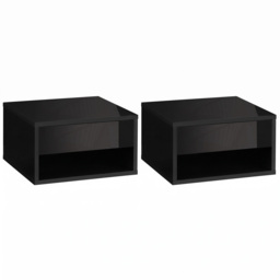 HOMCOM 2 Pieces Bedside Table Wall Mounted Nightstand with Drawer and Shelf for Bedroom, 37 x 32 x 21cm, High Gloss Black