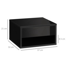 HOMCOM 2 Pieces Bedside Table Wall Mounted Nightstand with Drawer and Shelf for Bedroom, 37 x 32 x 21cm, High Gloss Black - thumbnail 3