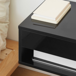 HOMCOM 2 Pieces Bedside Table Wall Mounted Nightstand with Drawer and Shelf for Bedroom, 37 x 32 x 21cm, High Gloss Black - thumbnail 9