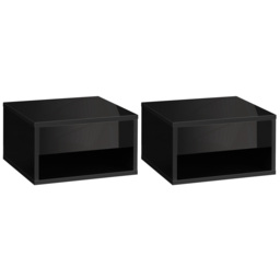 HOMCOM 2 Pieces Bedside Table Wall Mounted Nightstand with Drawer and Shelf for Bedroom, 37 x 32 x 21cm, High Gloss Black - thumbnail 1