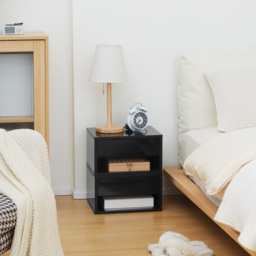 HOMCOM 2 Pieces Bedside Table Wall Mounted Nightstand with Drawer and Shelf for Bedroom, 37 x 32 x 21cm, High Gloss Black - thumbnail 7