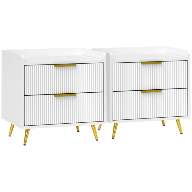 HOMCOM Elegant Two-Drawer Bedside Table Set of 2 - White - image 1