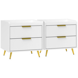 HOMCOM Elegant Two-Drawer Bedside Table Set of 2 - White - thumbnail 1
