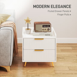 HOMCOM Elegant Two-Drawer Bedside Table Set of 2 - White - thumbnail 4