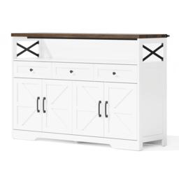 Versatile Sideboard with 2 Cupboards and Smooth‑Glide Drawers, Modern Coffee Bar for Living Room, 140L x 35W x 95H cm, Brown+White - Aosom UK - thumbnail 8