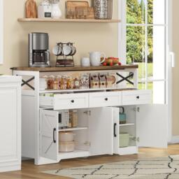 Versatile Sideboard with 2 Cupboards and Smooth‑Glide Drawers, Modern Coffee Bar for Living Room, 140L x 35W x 95H cm, Brown+White - Aosom UK - thumbnail 6