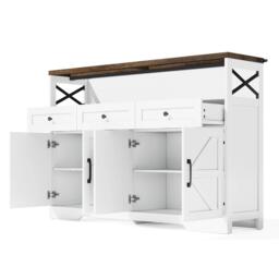 Versatile Sideboard with 2 Cupboards and Smooth‑Glide Drawers, Modern Coffee Bar for Living Room, 140L x 35W x 95H cm, Brown+White - Aosom UK - thumbnail 9