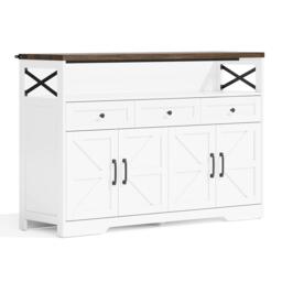 Versatile Sideboard with 2 Cupboards and Smooth‑Glide Drawers, Modern Coffee Bar for Living Room, 140L x 35W x 95H cm, Brown+White - Aosom UK - thumbnail 2