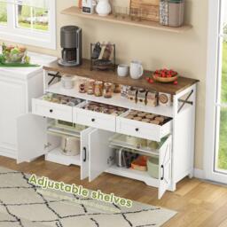 Versatile Sideboard with 2 Cupboards and Smooth‑Glide Drawers, Modern Coffee Bar for Living Room, 140L x 35W x 95H cm, Brown+White - Aosom UK - thumbnail 4