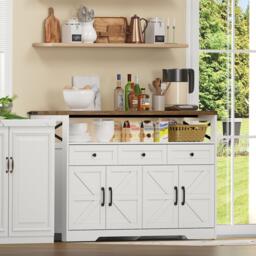 Versatile Sideboard with 2 Cupboards and Smooth‑Glide Drawers, Modern Coffee Bar for Living Room, 140L x 35W x 95H cm, Brown+White - Aosom UK - thumbnail 5