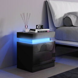 HOMCOM Black Bedside Table with LED Light, High Gloss Front Nightstand with 2 Drawers, for Living Room, Bedroom - thumbnail 2