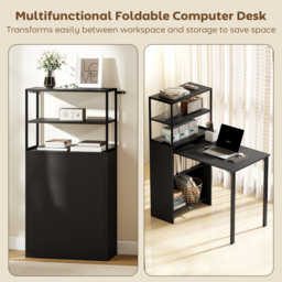 HOMCOM Folding Shelf and Work Table - Black - thumbnail 4