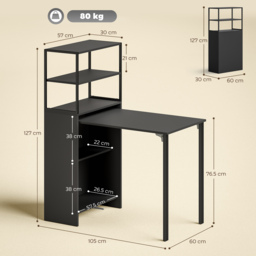 HOMCOM Folding Shelf and Work Table - Black - thumbnail 3