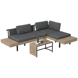 Outsunny 3-Piece Garden Corner Sofa Set with Wood-effect Table, 15cm Thick Cushions, HDPE Garden Furniture Set for Patio, Grey - Aosom UK - thumbnail 1