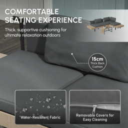 Outsunny 3-Piece Garden Corner Sofa Set with Wood-effect Table, 15cm Thick Cushions, HDPE Garden Furniture Set for Patio, Grey - Aosom UK - thumbnail 5