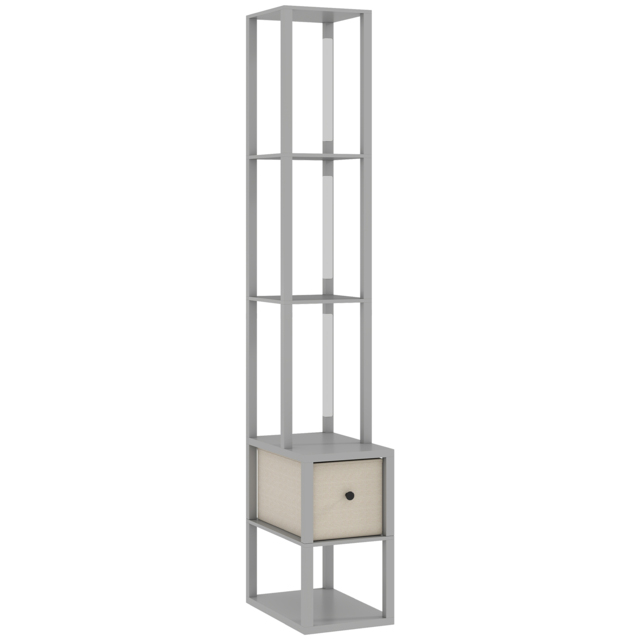 HOMCOM Floor Lamp with Shelves, LED Column Modern Standing Lamp with Fabric Drawer, Adjustable Brightness, Foot Switch for Living Room, Bedroom, Office, Grey - image 1