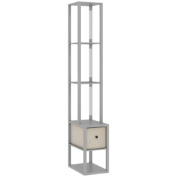 HOMCOM Floor Lamp with Shelves, LED Column Modern Standing Lamp with Fabric Drawer, Adjustable Brightness, Foot Switch for Living Room, Bedroom, Office, Grey - thumbnail 1