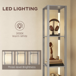 HOMCOM Floor Lamp with Shelves, LED Column Modern Standing Lamp with Fabric Drawer, Adjustable Brightness, Foot Switch for Living Room, Bedroom, Office, Grey - thumbnail 5