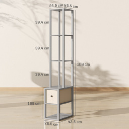 HOMCOM Floor Lamp with Shelves, LED Column Modern Standing Lamp with Fabric Drawer, Adjustable Brightness, Foot Switch for Living Room, Bedroom, Office, Grey - thumbnail 3