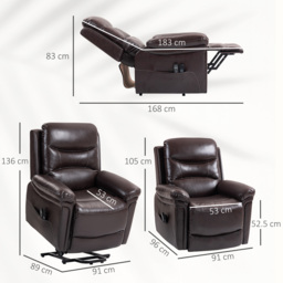 HOMCOM Power Lift Recliner Chair with Vibration Massage, Heat, USB - Brown - thumbnail 3