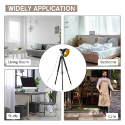 HOMCOM Tripod Spotlight: Wooden Legs, Metallic Shade, Stylish Illumination for Studios, Black & Gold - Aosom UK - thumbnail 7