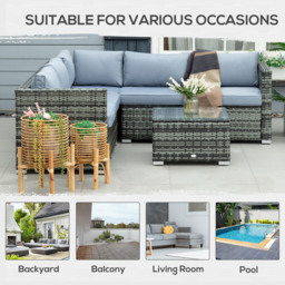 Outsunny 5-Seater Rattan Garden Furniture Sets Wicker Patio Conservatory Dining Set w/Corner Sofa Loveseat Coffee Table Cushions, Grey - Aosom UK - thumbnail 7