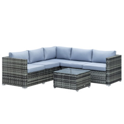 Outsunny 5-Seater Rattan Garden Furniture Sets Wicker Patio Conservatory Dining Set w/Corner Sofa Loveseat Coffee Table Cushions, Grey - Aosom UK - thumbnail 1