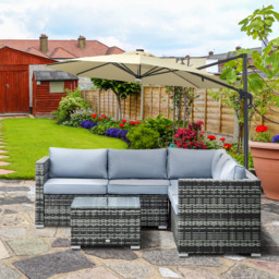 Outsunny 5-Seater Rattan Garden Furniture Sets Wicker Patio Conservatory Dining Set w/Corner Sofa Loveseat Coffee Table Cushions, Grey - Aosom UK - thumbnail 2