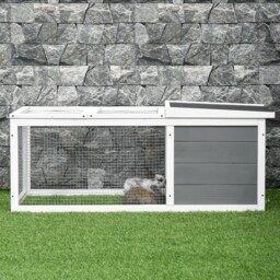 PawHut Indoor Outdoor Wooden Rabbit Hutch Small Animal Cage Pet Run Cover, with UV-resistant Asphalt roof and Water-repellent Paint - thumbnail 9