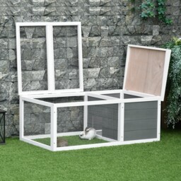PawHut Indoor Outdoor Wooden Rabbit Hutch Small Animal Cage Pet Run Cover, with UV-resistant Asphalt roof and Water-repellent Paint - thumbnail 7