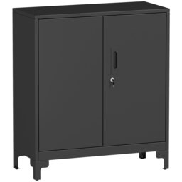 HOMCOM Lockable Metal Filing Cabinet, 2-Tier Storage Cupboard with Double Doors, Modern Office Organiser, Black - thumbnail 1