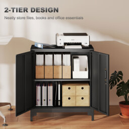 HOMCOM Lockable Metal Filing Cabinet, 2-Tier Storage Cupboard with Double Doors, Modern Office Organiser, Black - thumbnail 4