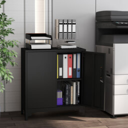 HOMCOM Lockable Metal Filing Cabinet, 2-Tier Storage Cupboard with Double Doors, Modern Office Organiser, Black - thumbnail 8