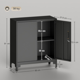 HOMCOM Lockable Metal Filing Cabinet, 2-Tier Storage Cupboard with Double Doors, Modern Office Organiser, Black - thumbnail 3