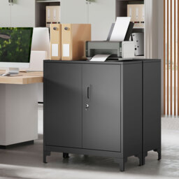 HOMCOM Lockable Metal Filing Cabinet, 2-Tier Storage Cupboard with Double Doors, Modern Office Organiser, Black - thumbnail 9