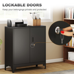 HOMCOM Lockable Metal Filing Cabinet, 2-Tier Storage Cupboard with Double Doors, Modern Office Organiser, Black - thumbnail 5