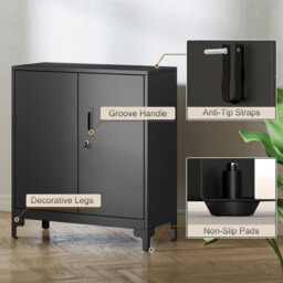 HOMCOM Lockable Metal Filing Cabinet, 2-Tier Storage Cupboard with Double Doors, Modern Office Organiser, Black - thumbnail 6