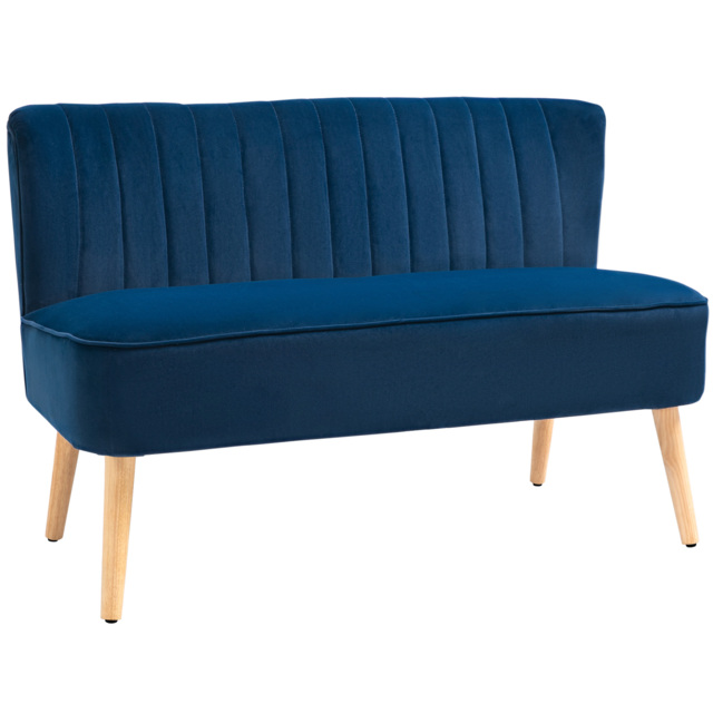 HOMCOM Modern Double Seat Sofa Foam Padding High Back Soft Comfortable Compact Couch Home Office Dark Blue - image 1